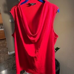 Ellen Tracy Red Cowl Neck Sleeveless Blouse with neck tie. Plus size 2X